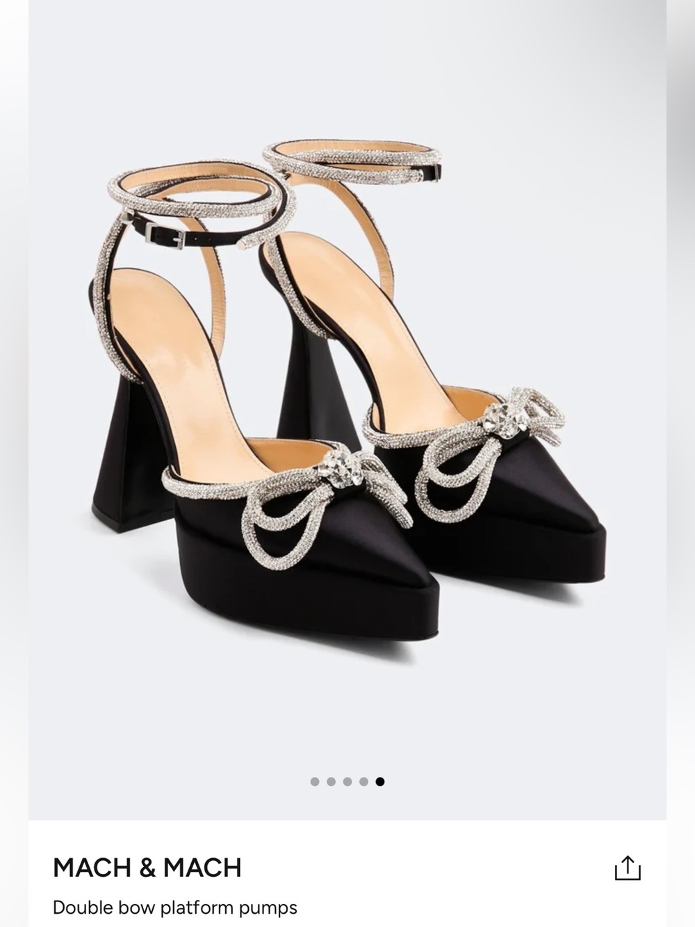 MACH & MACH Black Satin Platform Pumps with Crystal Bow
EU 40.5